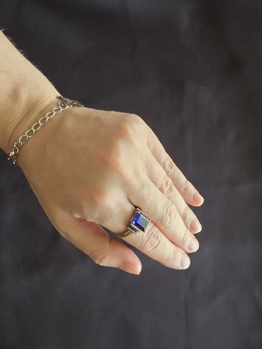 Vintage 925 Gold Plated Sterling Blue Sapphire Cocktail Ring Size 9 Emerald Cut